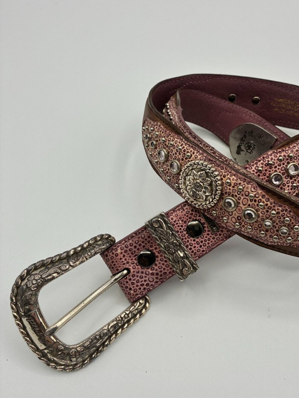 Y2K Ariat Leather Belt Leather Embellished Silver Buckle